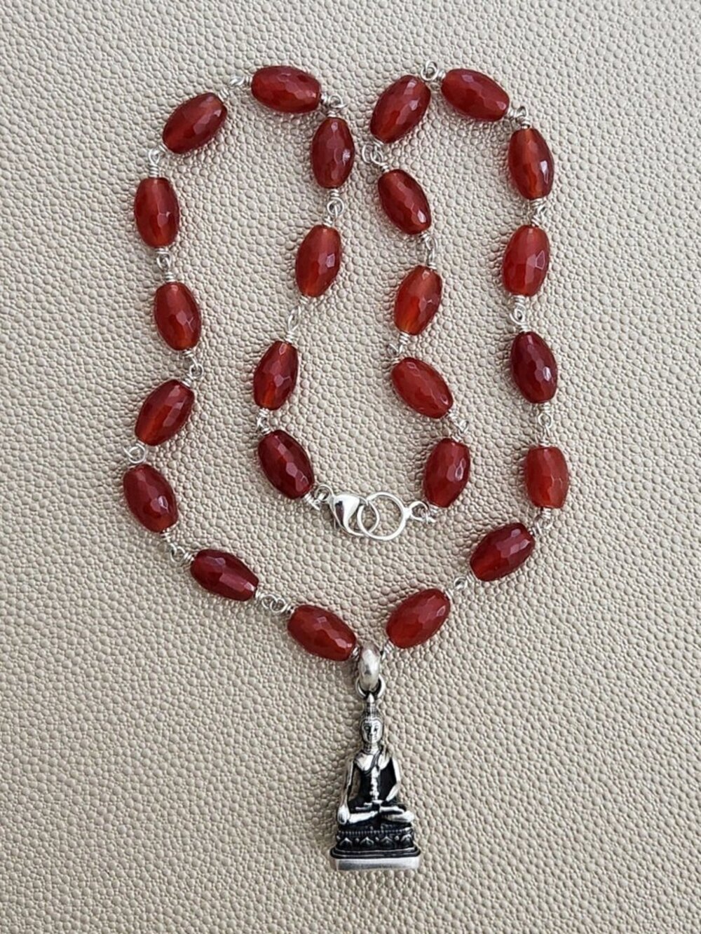 CARNELIAN NECKLACE W/ 925 SILVER BUDDDHA--19"